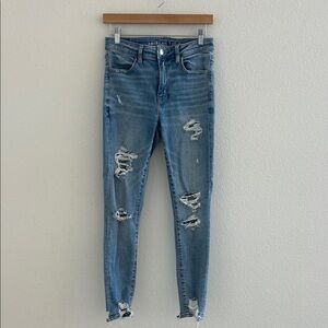 American Eagle Distressed Next Level Stretch Blue Jeans Regular Length Hi-Rise